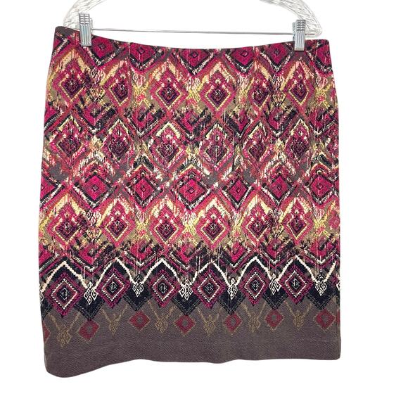 J.Jill Straight & Pencil Stretch Skirt L Multicolor Cotton Blend Geometric Print - Picture 1 of 7